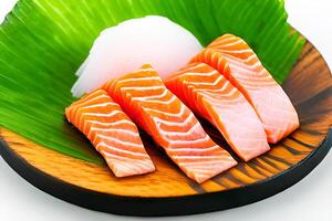 de cerca salmón sashimi, generativo ai foto