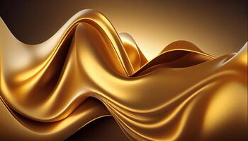 Golden Silk Waves Background. Generate Ai. photo