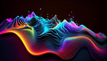 Holographic Neon Fluid Waves. Generate Ai. photo