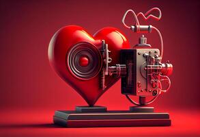 Red statoscope with red heart for World Health Day. Generate Ai. photo