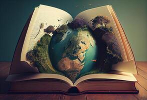 World in books 3d illustration. Generate Ai. photo