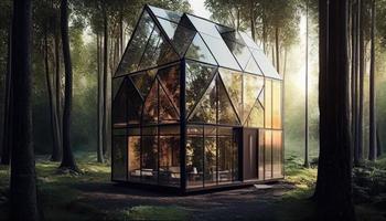 vaso casa de el futuro hecho de madera y vaso. generar ai. foto