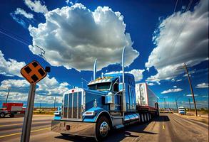 Semi Truck. Trucking and Shipping Theme. Generate Ai. photo
