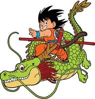 vector illustration of a boy riding a green dragon