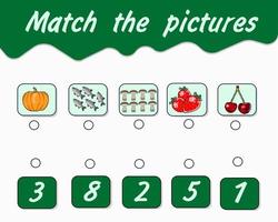 Additional education. Math kids activity sheet with pictures of food vector