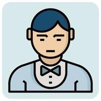 Filled outline profession icon for Waiter. vector