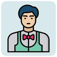 Filled outline profession icon for Waiter. vector