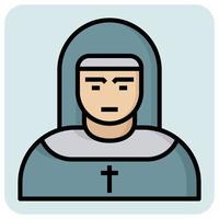 Filled outline profession icon for Nun sister. vector