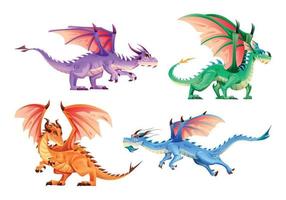 Set of dragon characters in cartoon style vector