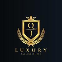 QJ Letter Initial with Royal Luxury Logo Template vector