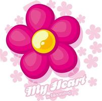 A pink flower with a yellow pearl on it vector