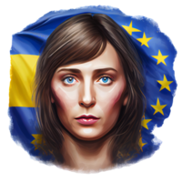 Ukraine Flagge Frau Illustration, schön Frauen ukrainisch und EU Kunstwerk Flaggen, ai generiert png