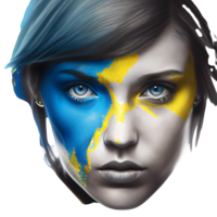 Ukraine drapeau femme illustration, magnifique femmes ukrainien et UE ouvrages d'art drapeaux, ai généré png