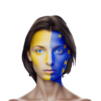 ukraina flagga kvinna illustration, skön kvinnor ukrainska och eu konstverk flaggor, ai genererad png