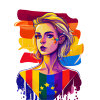 mulher ativista para lgbtq direitos com arco Iris bandeira, desenho animado, transgêneros, homossexual, bichas diverso pessoas do gay e lésbica comunidade, ai gerado png