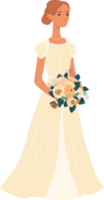 de brud med en bröllop bukett av blommor. illustration i platt tecknad serie stil. png