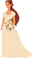 The bride with a wedding bouquet of flowers.  illustration in flat cartoon style. png
