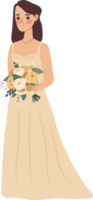 le la mariée avec une mariage bouquet de fleurs. illustration dans plat dessin animé style. png
