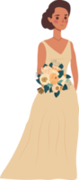 el novia con un Boda ramo de flores de flores ilustración en plano dibujos animados estilo. png
