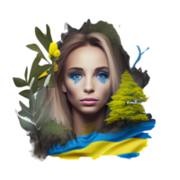 Ukraine drapeau femme illustration, magnifique femmes ukrainien et UE ouvrages d'art drapeaux, ai généré png