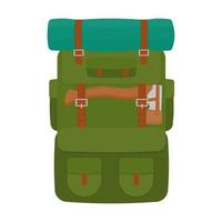 A traveler's hiking backpack. Tourist backpack for hiking, camping equipment for adventures. Vector illustration in the flat style. Isolated on a white background.