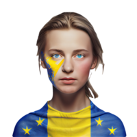 Ucraina bandiera donna illustrazione, bellissimo donne ucraino e Unione Europea opera d'arte bandiere, ai generato png