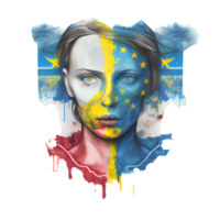 Ukraine Flagge Frau Illustration, schön Frauen ukrainisch und EU Kunstwerk Flaggen, ai generiert png