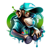 Colorful monkey ape artwork illustration t-shirt design, transparent background, png