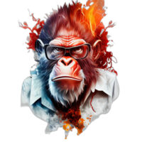 Colorful monkey ape artwork illustration t-shirt design, transparent background, png