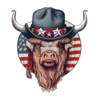 Amerikaans patriot stier koe, buffel, kunstwerk, illustratie, grafisch. Amerika patriottisme kunst t-shirt ontwerp, t-shirt, ai gegenereerd png