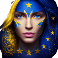 Ukraine Flag Woman illustration, beautiful women Ukrainian and EU artwork flags, png