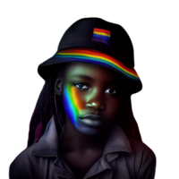 mujer activista para lgbtq derechos con arco iris bandera, dibujos animados, transexuales, homosexual, queers diverso personas de gay y lesbiana comunidad, ai generado png