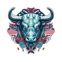 American patriot Bull cow, buffalo, artwork, illustration, graphic. America patriotism art tshirt design, t-shirt, AI generated png