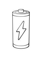 Charging energy status of electrical device accumulator. Outline icon. Vector illustration. Empty charge level battery indicator with lightning sign. Power technology. Isolated white background