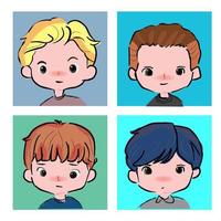 set of cute anime boy face free style color fashion vector