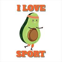Cartoon cute and funny avocado character running. Cute print with funny sports avocado for t-shirt and other design vector