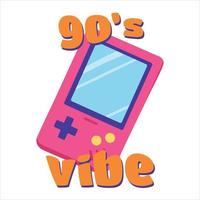 Retro vibe 90s print with retro gadget and decorative text. Design retro vibrant print for t-shirt and other vector