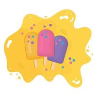 fruit ice, ice-cream yellow, pink, violet colors with  sprinkles and syrup vector