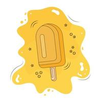 fruit ice, yellow ice cream with lemon flavor with sprinkles and syrup with brown stroke vector