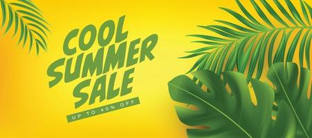 cool summer sale tropical leafs background vector