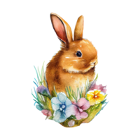 easter bunny watercolor flowers. AI Generated png