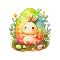 easter bunny watercolor flowers. AI Generated png