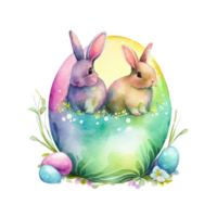 Pâques lapin aquarelle fleurs. ai généré png