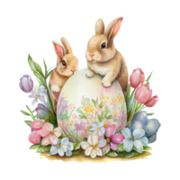 easter bunny watercolor flowers. AI Generated png