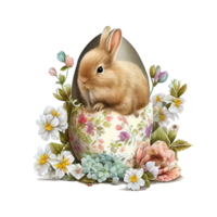 Pâques lapin aquarelle fleurs. ai généré png