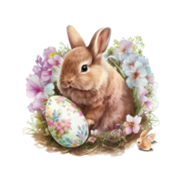 easter bunny watercolor flowers. AI Generated png