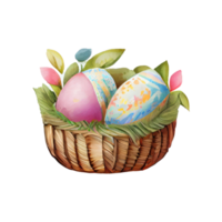 Korbweide Korb mit Ostern Eier Blumen. ai generiert png