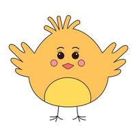 Cute fluffy chicken baby. Easter chick. Groovy retro character. vector