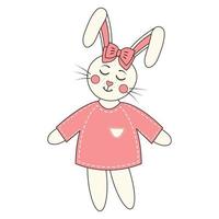 Cute rabbit girl. Easter bunny. Groovy retro character. vector