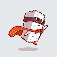linda Sushi salmón héroe dibujos animados vector icono ilustración. comida Moda icono concepto aislado prima vector. plano dibujos animados estilo